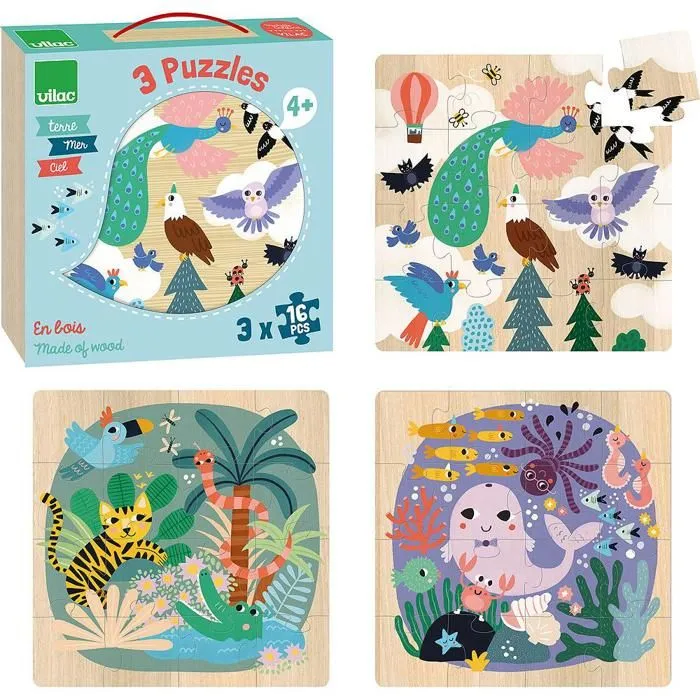 Vilac - 3 puzzles Terre Mer Ciel-1