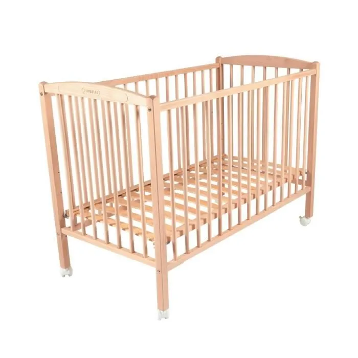 Lit bébé évolutif en bois Combelle - Modèle Arthur - 60x120cm - Hauteur réglable - Roulettes-0