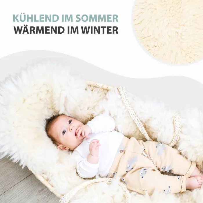 Tapis fourrure naturel Longueur: 130 - 140 cm - peau de mouton descente de lit - pour poussette bébé décorative Blanc-1