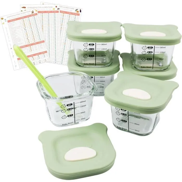 HELLO HIPPO® Lots de 6 Petit Pots en verre Bébé 180ml - Idéaux pour Compotes, Purées et Fruits, Hermétiques et Pratiques-0