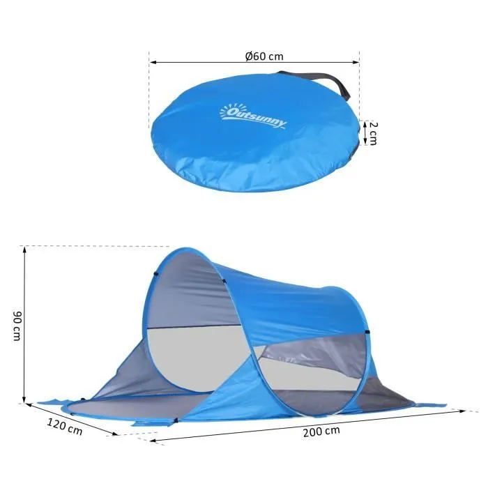 Abri de plage pliable pop-up automatique instantané - OUTSUNNY - Protection UV fenêtre arrière - Bleu ciel-2