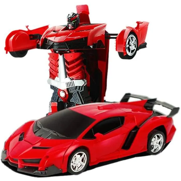 Voiture télécommandée transformable en robot - Voiture RC 2 en 1 - Rouge - Enfant - Mixte-2