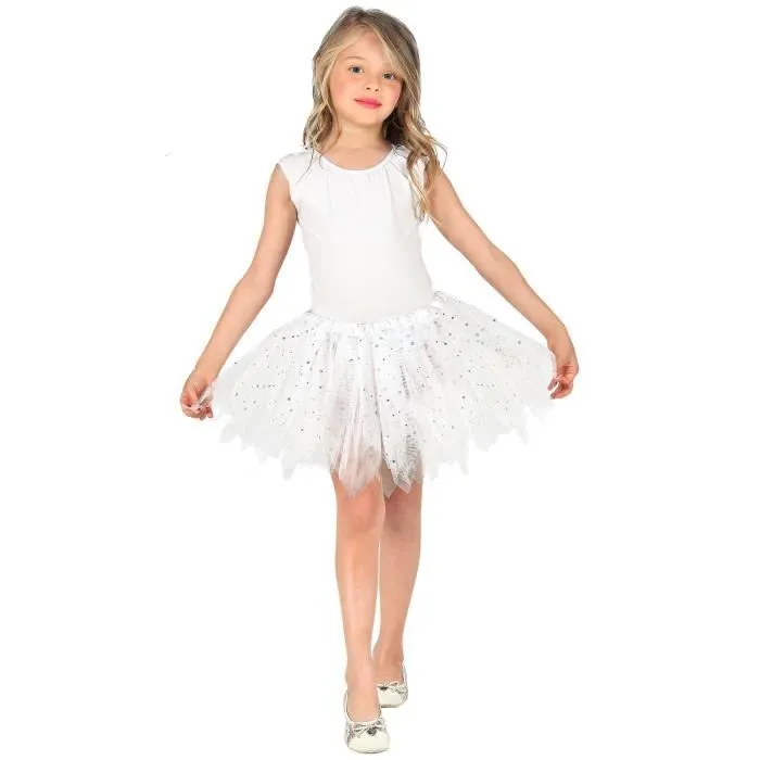 Tutu fillette blanc à paillettes étoilées - 2 couches - WIDMANN - 27 cm - Tulle-0