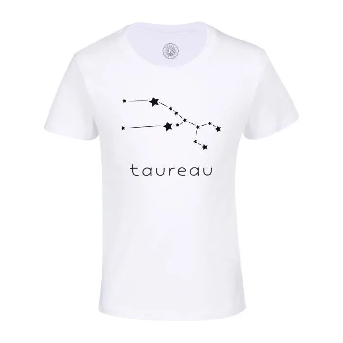 T-shirt Enfant Blanc Taureau Etoile Signe Astrologie Constellation Minimaliste-0