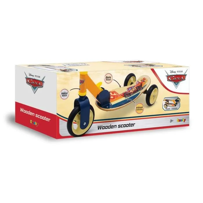 Smoby - Cars - Patinette pliable - 3 roues silencieuses - Plateau bois - Jaune et Multicolore - Trottinette avec guidon réglable-6