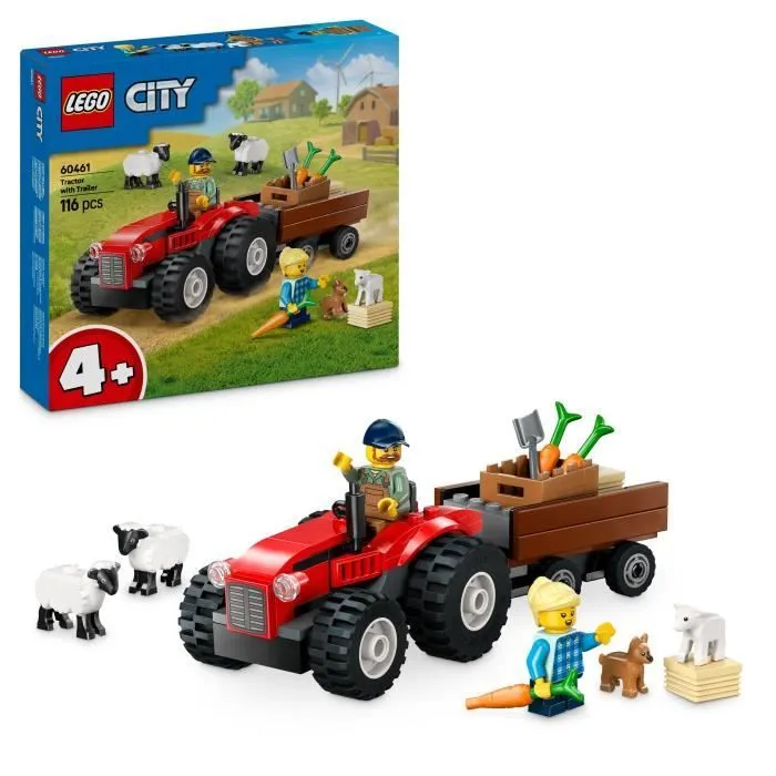 LEGO City 60461 Tracteur agricole rouge avec remorque et moutons - Jeu pour enfants 4 ans-0