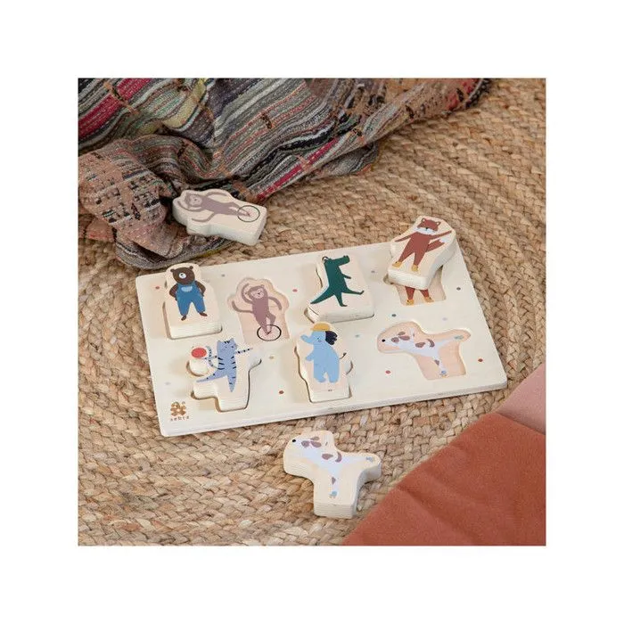 Puzzle en bois Animaux en bois - 7 pièces - Bébé - Sebra - Motricité fine et reconnaissance des formes et des couleurs-2