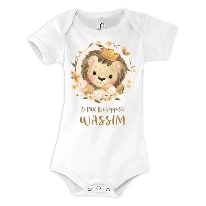 Body Wassim bébé Lion Roi - Cadeau Naissance Bébé et Enfant - Blanc - Mixte-0