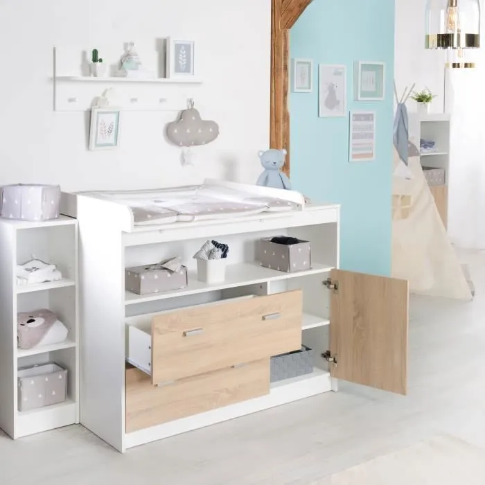 Chambre Bébé Duo Gabriella - Lit Évolutif 70x140 + Commode à Langer - Bicolore - ROBA-3