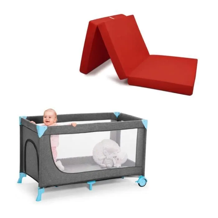 Matelas lit Parapluie 60 x 120 cm | Matelas Pliant pour bébé avec Housse Anti-étouffement 3D + Sac de Transport | Rouge-0