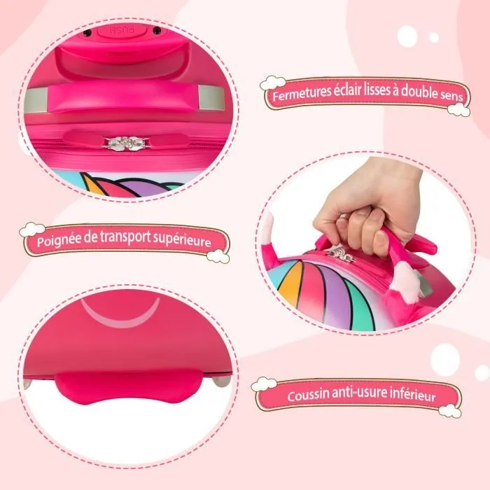 Valise Enfants - COSTWAY - Cheval - 2 LED Roues Lumineuses - Poignée Rétractable-1