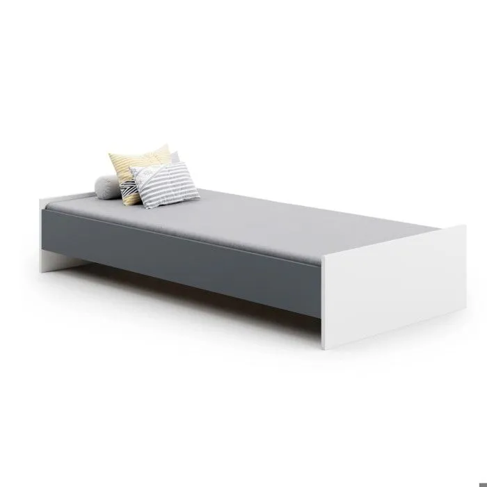 Lit enfant KARO 90x190 cm + sommier, BLANC/GRIS-1