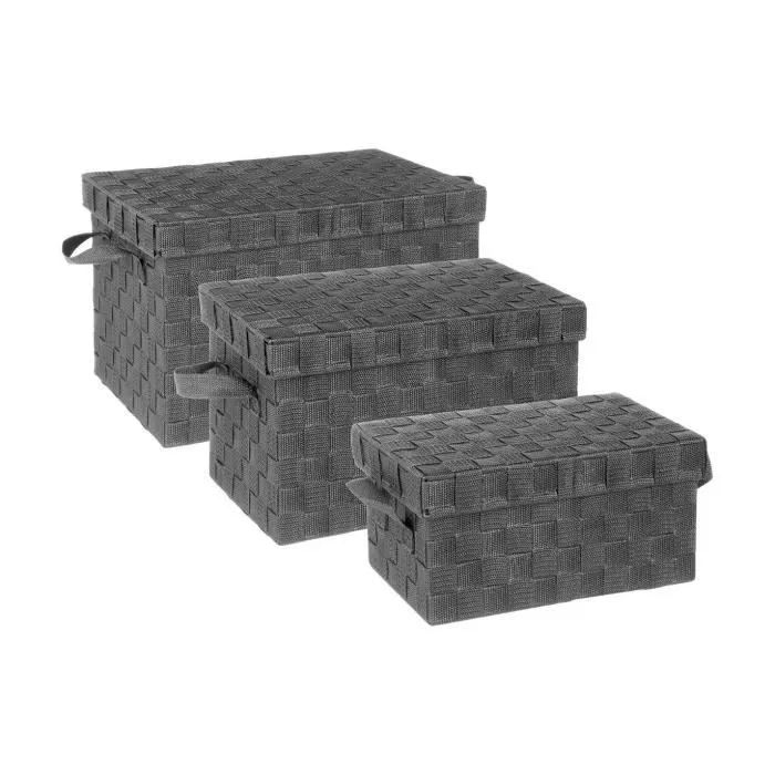 Boites rectangulaires tressées - FIVE - Lot de 3 - Gris Foncé - Polypropylène et Métal-0