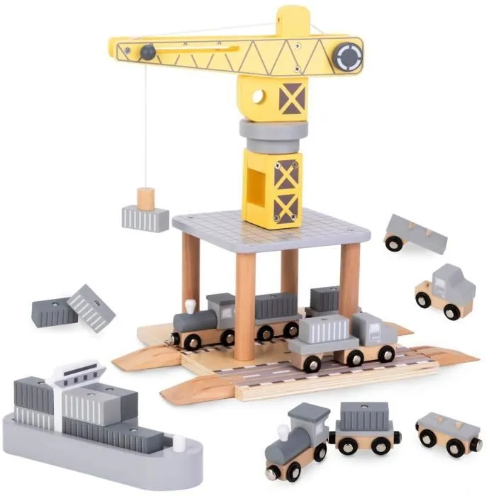 Grue portuaire mobile - Ensemble en bois - Treuil magnétique - Pour enfants à partir de 4 ans - Mixte-0