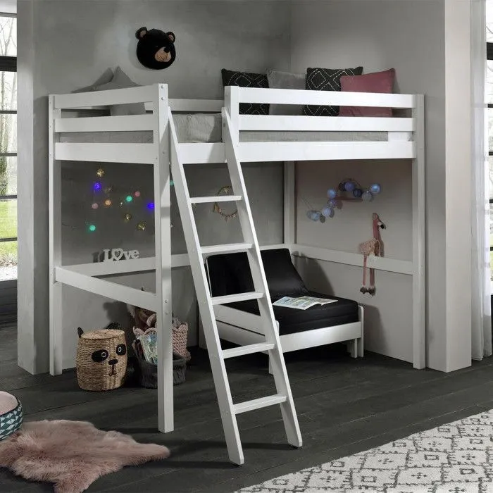 Pack - Lit Superposé & Mezzanine & Mezzanine Enfant & Fauteuil-Lit "Pino" Blanc-0