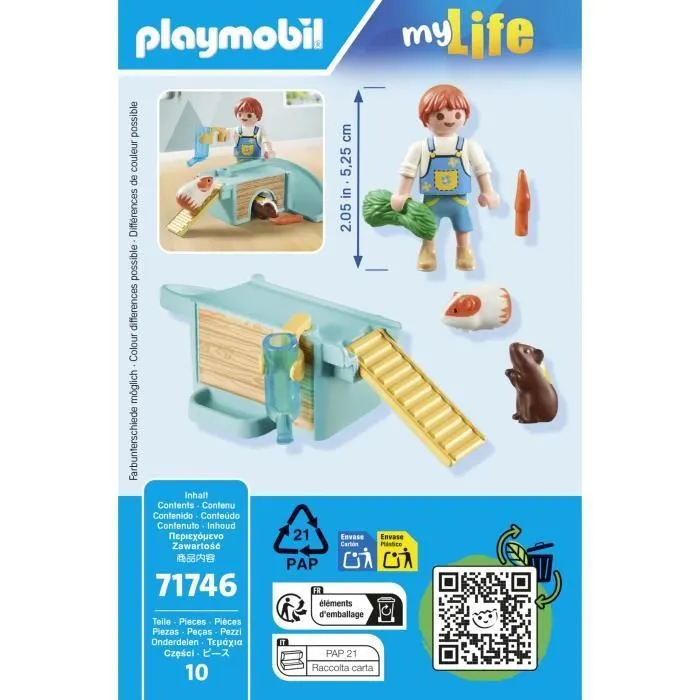 PLAYMOBIL 71746 Enfant avec 2 cochons d'Inde et aire de jeux, My Life, 10 pièces, Dès 4 ans-5