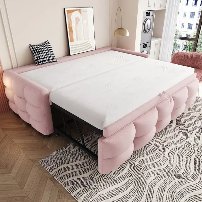 Lit gigogne - Non spécifié - 90/180x190cm - Tissu velours teddy - Rose - 2 places-0