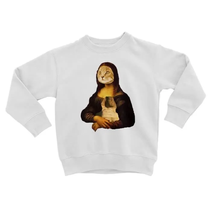 Sweatshirt Enfant Chat Joconde Collage Art Surréalisme Peinture Sphynx-0