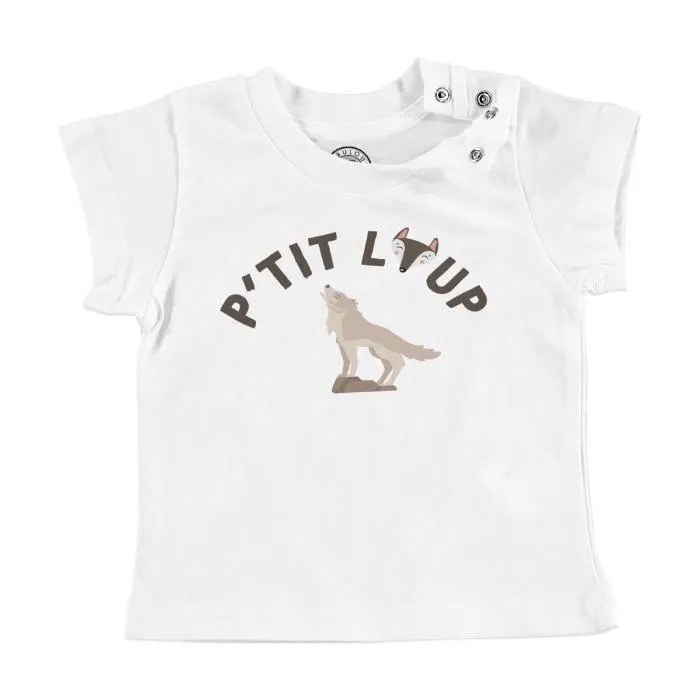 T-shirt Bébé Manche Courte Blanc P'tit Loup Animal Sauvage Nature-0
