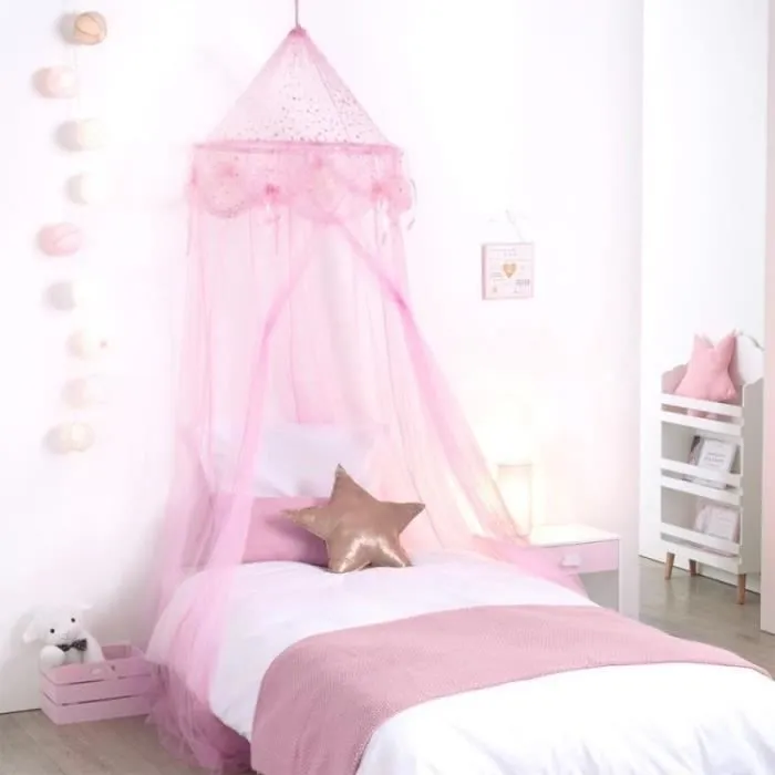 Ciel de Lit - Demoiselle - 250 cm - Rose - Voilage - Étoiles dorées-0
