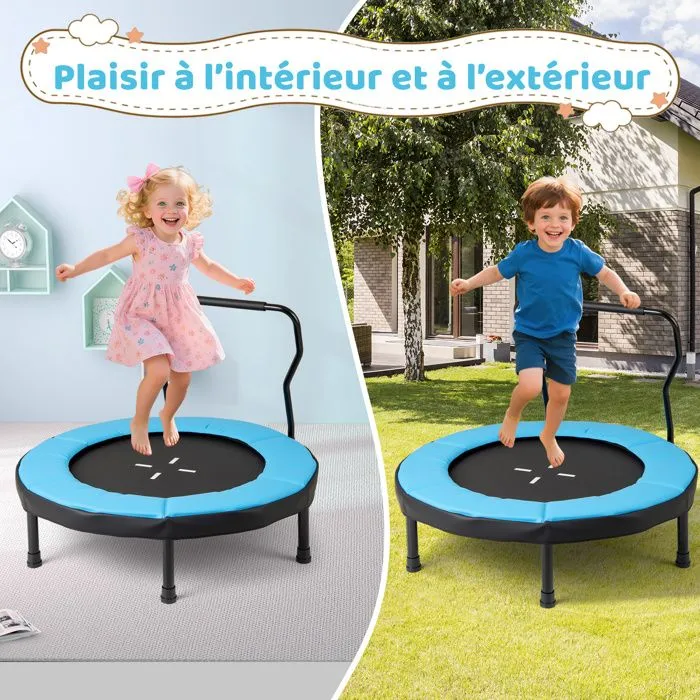 Trampoline Fitness COSTWAY-D. 102cm-Guidon en Mousse et Tapis de Sécurité, Cadeau pour 3 à 6 Ans, Intérieur/Extérieur 100 kg Bleu-2