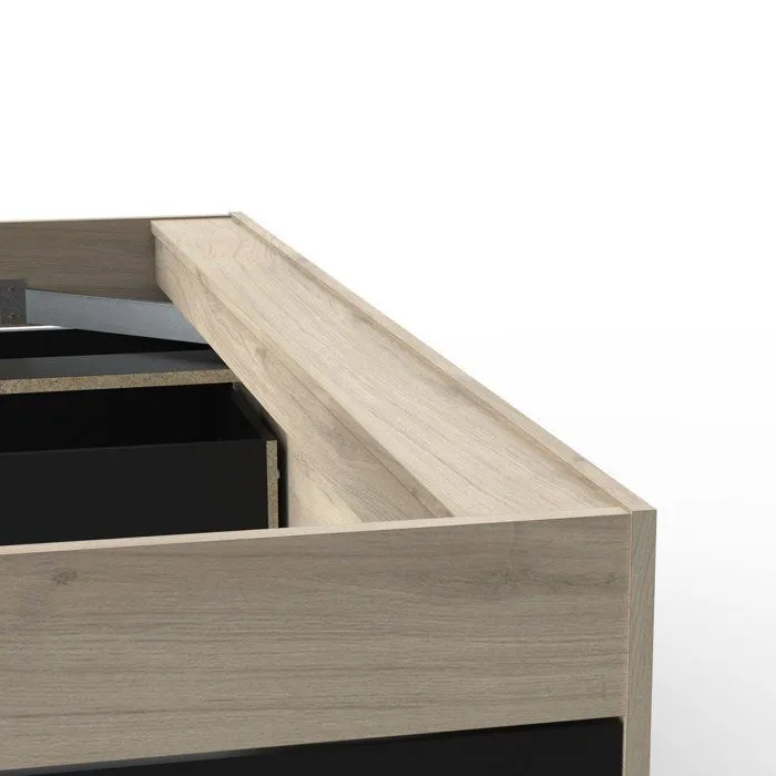 CALICOSY - Lit en 140x190/200 cm 2 tiroirs et 2 niches - L144,7 cm - Noir/bois-Noir/bois-5