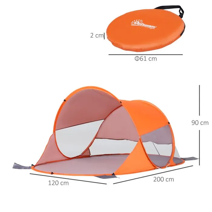 Outsunny - Abri de plage - Tissu de polyester - 200x120x90cm - Orange-3