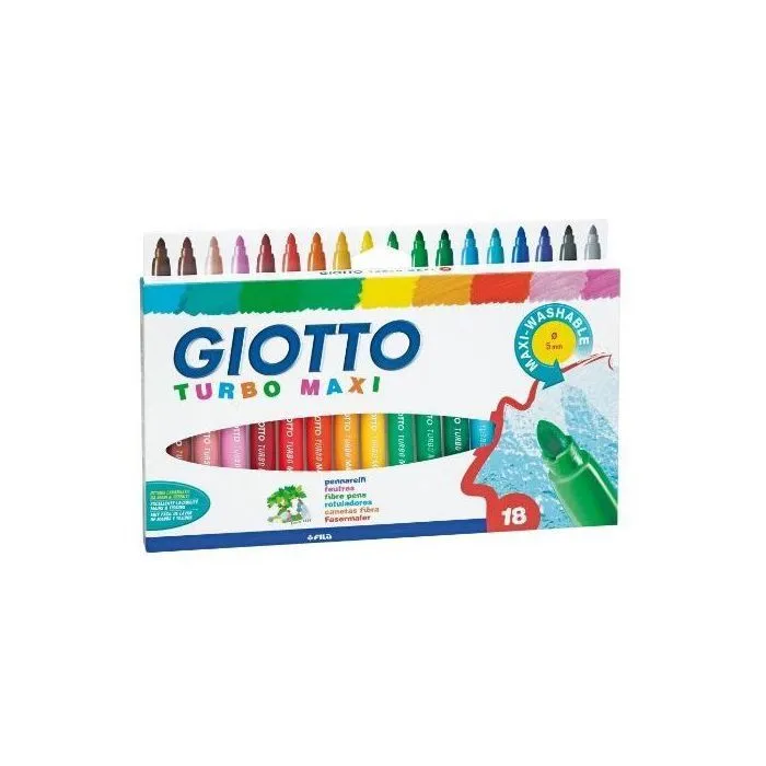 Feutres de coloriage - GIOTTO - Turbo Maxi - Lot de 18 - Pointe large - Couleurs assorties-0