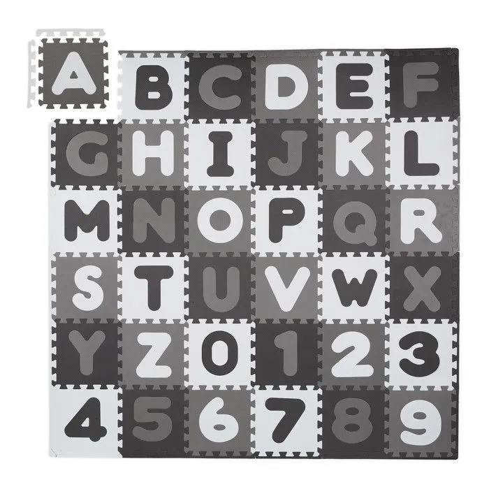 Relaxdays Tapis éducatif avec alphabet et chiffres, 60 parties, pour enfant, LxP : 172 x 172 cm,  mousse, blanc/gris-0