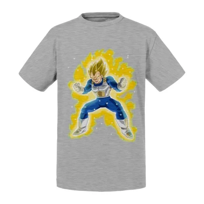 T-shirt Enfant - FABULOUS - Dragon Ball - Vegeta Super Saiyan - Manches Courtes - Coton Gris-0