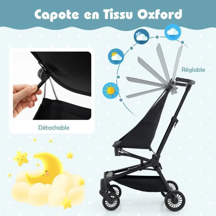 COSTWAY Poussette Portable Ultra-légère de 5,8 kg pour les Voyages avec Canopy Ajustable , Panier Inférieur & Roues en EVA-2