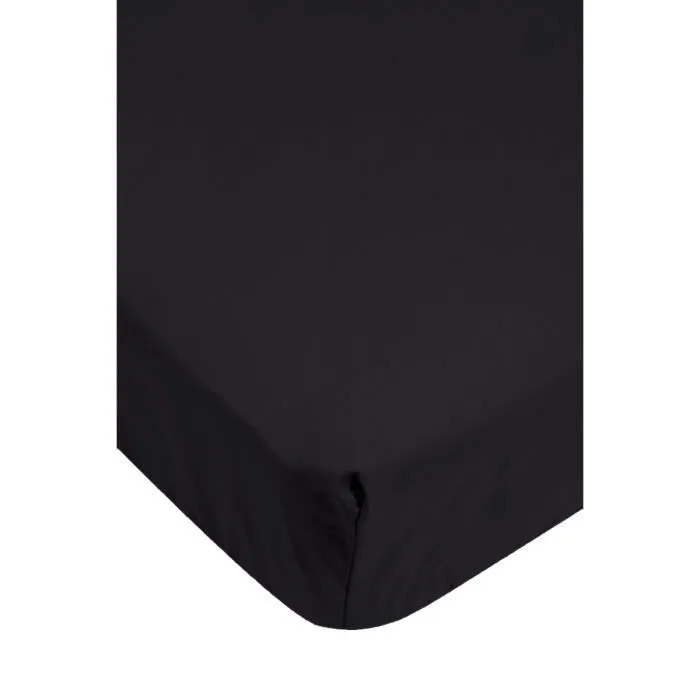 Drap housse - Coton - Noir - 140x190 cm - 57 fils/cm² - Lavable à 40°C-0