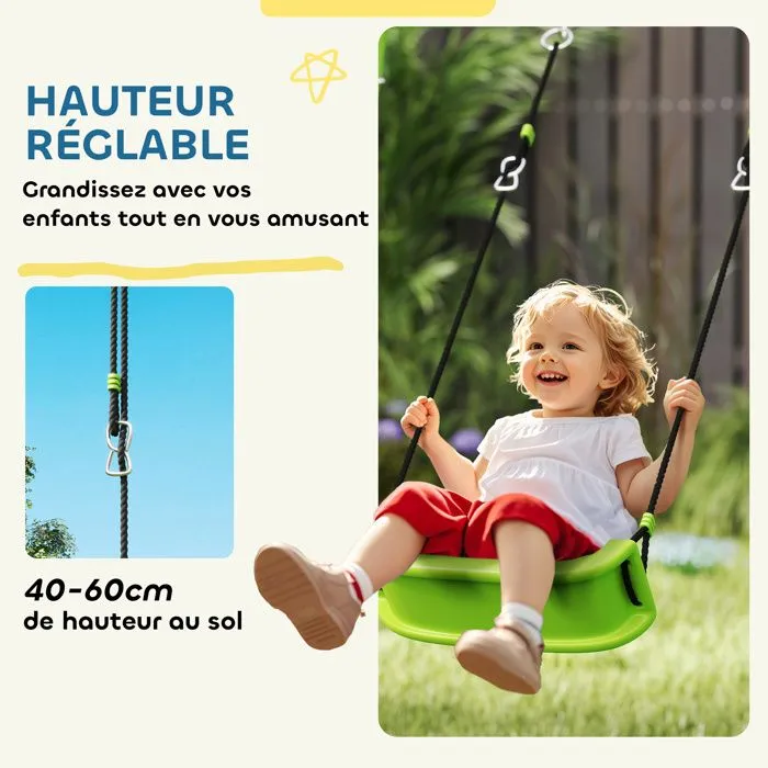 Portique balancoire enfant 4 en 1 - AIYAPLAY - sièges et face à face, panier de basket-ball et but de football, charge 135 kg - vert-5