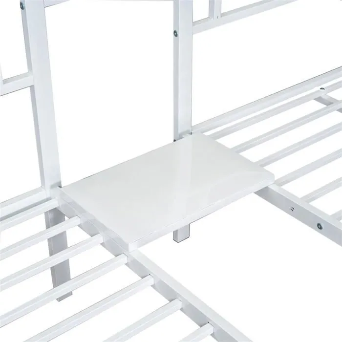 Lit superposé triple - Blanc - 90x200cm - Métal - 3 places - Échelle incluse-4