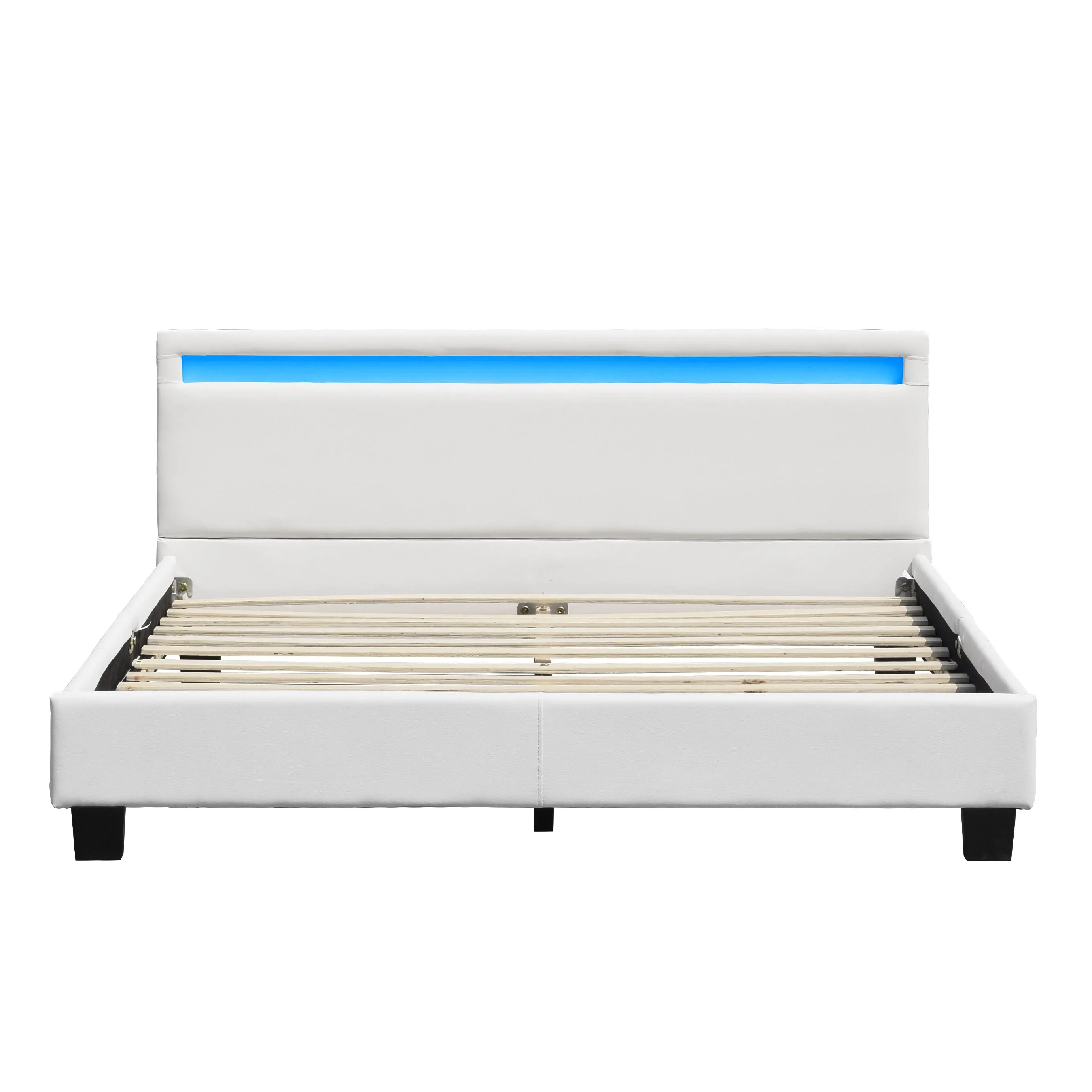 angel - Solide et Confortable Lit 140x190 avec Sommier Tte de Lit avec Eclairage LED Couleur BLANC Pieds en 10-1