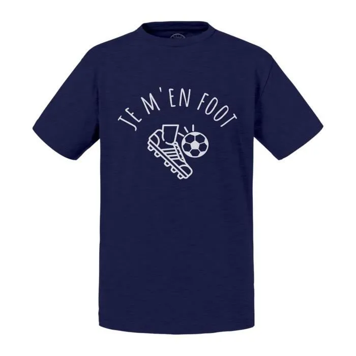 T-shirt Enfant Bleu Je m'en Foot Sport Football Ballon Team-0