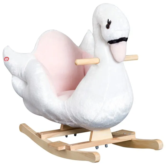 Cheval à bascule - HOMCOM - Modèle cygne - Fonction musicale - Assise enveloppante - Cale-pieds - Blanc rose-0