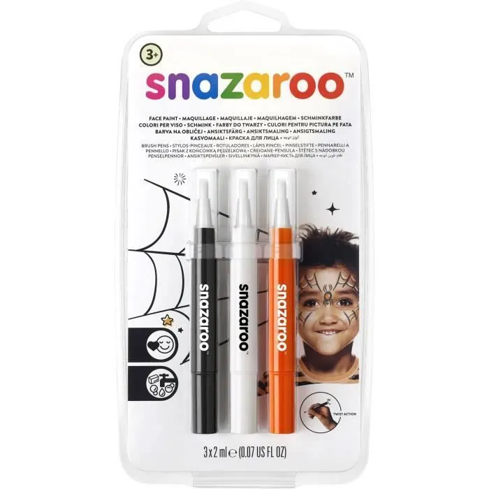 Set de 3 Stylos/Pinceaux Maquillage Halloween - SNAZAROO - Noir, Blanc et Orange-0