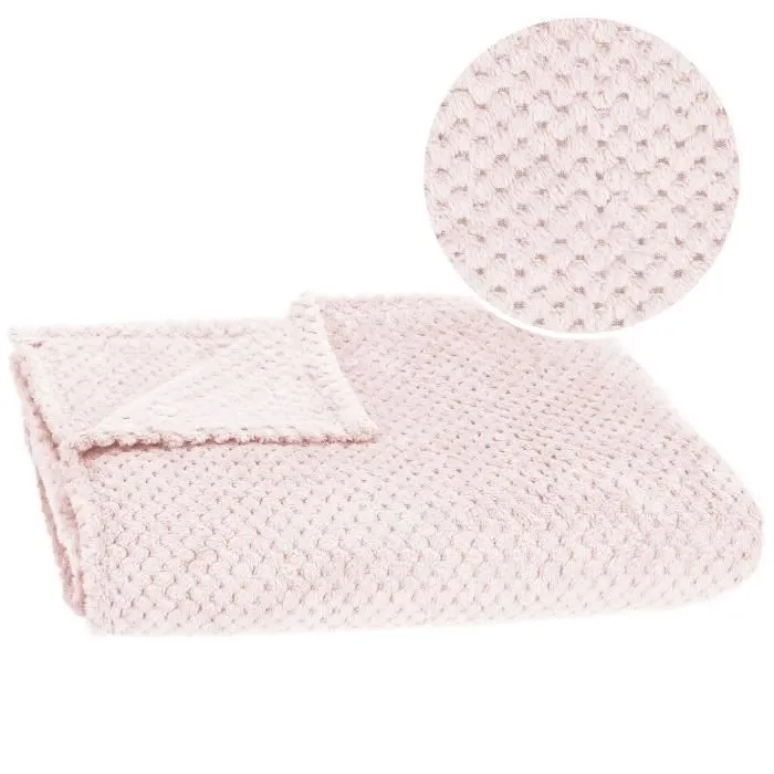 Couverture douillette SPRINGOS - 150 x 200 cm - Vieux rose - Motif de coquillages-0