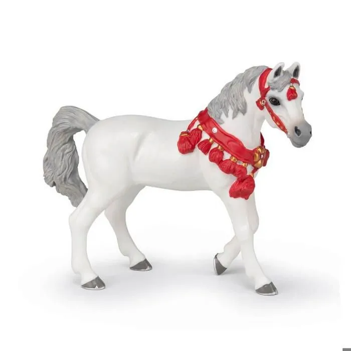 Cheval Arabe en tenue de parade blanc-0