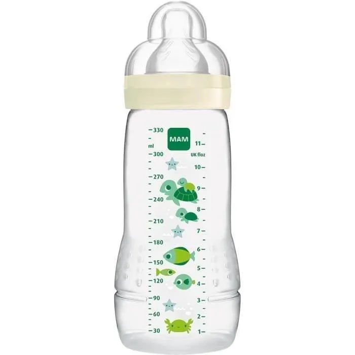 Biberon MAM Easy Active 2ème Âge Jaune 330ml - Tétine Débit X - Col Large - Sans Bisphénol A-0