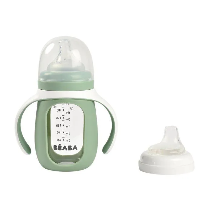 Biberon d'apprentissage en verre 2 en 1 - 210ml Vert sauge-0