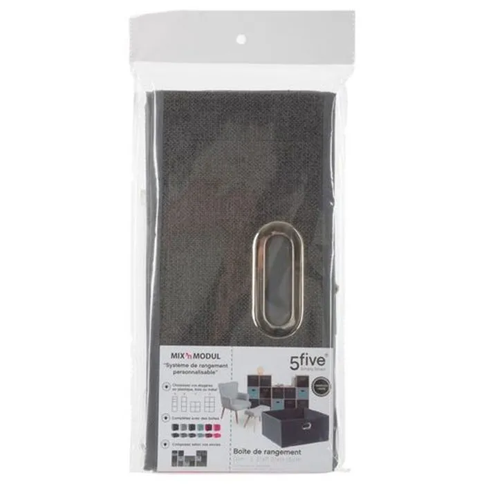 Toilinux - Lot de 12 Boites de rangement en tissu l.31 x h. 15 cm - Gris foncé chiné-3