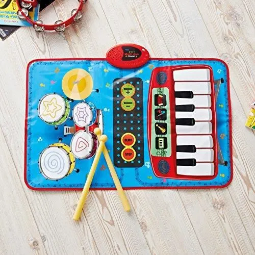 Tapis de Jeu Clavier et kit de Batterie - Global Gizmos - Twin 2 en 1 - Multicolore - Bleu - 2 bâtons de tambour-1