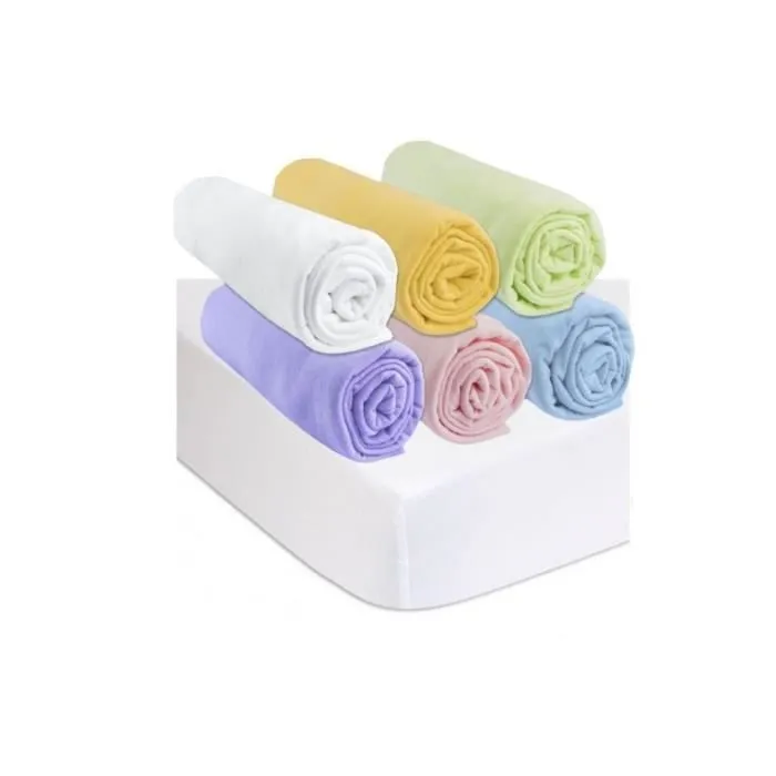 Kit pratique de linge de lit bebe : 6 draps housse 70x140 multicouleur + 2 alèses, protèges matelas 70x140 lit bebe 100% coton-0