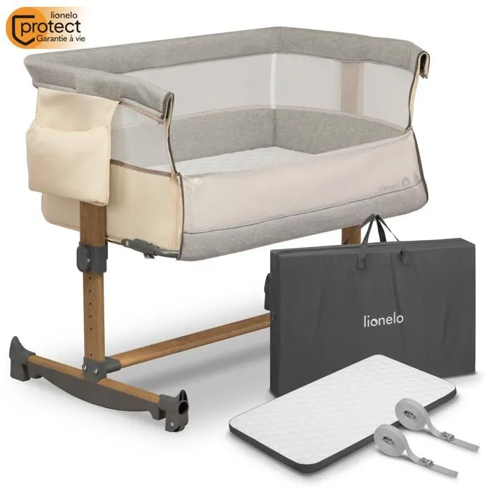 Berceau cododo 3en1 LIONELO Leonie - Matelas 4 cm - Housse 100% coton - Roulettes - Hauteur et inclinaison réglables - Beige-0