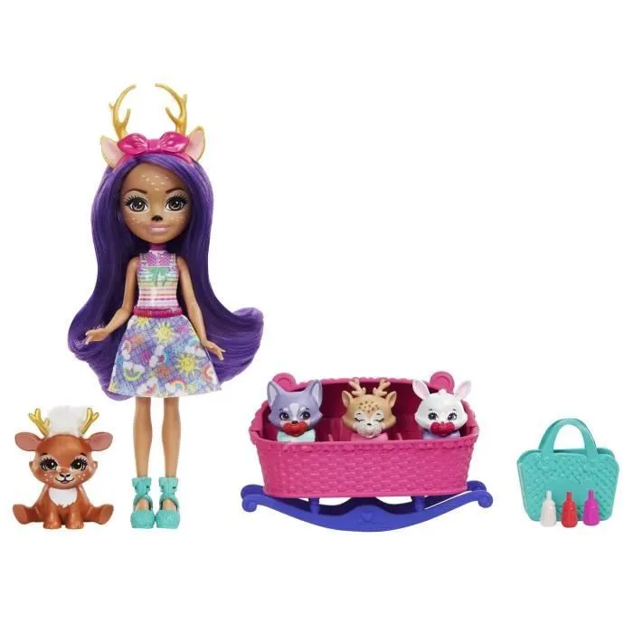 Poupée Enchantimals Meilleurs Amis des Bébés avec 4 animaux et accessoires - HLK84-1