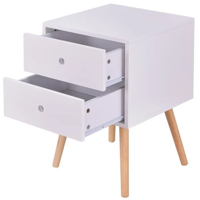 COSTWAY Table de Chevet Blanche Scandinave avec 2 Tiroirs Fait en MDF Table de Nuit pour Chambre,Salle,Salon40 x 40 x 56 CM-2