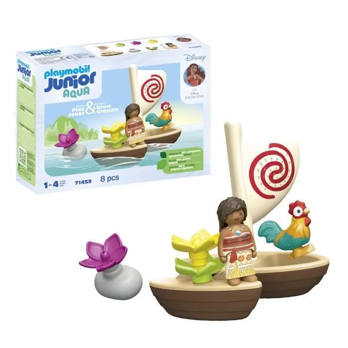 PLAYMOBIL Junior 71459 Vaiana et bateau à voile, Flotte dans l'eau, Jouet pour le bain, Disney, Dès 12 mois-0