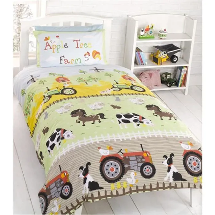 Parure de lit - HOME - Animaux de la Ferme Tracteur - 140x200 cm - 50% coton - Lavable en machine-0